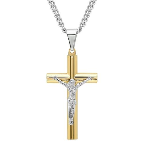 Brilliance Fine Jewelry Mens Gold Tone Stainless Steel Crucifix