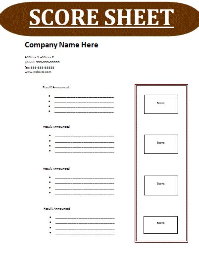 score sheet templates  printable word excel formats samples