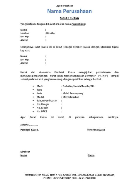 Detail Contoh Surat Kuasa Perpanjangan Stnk Mobil Koleksi Nomer 2