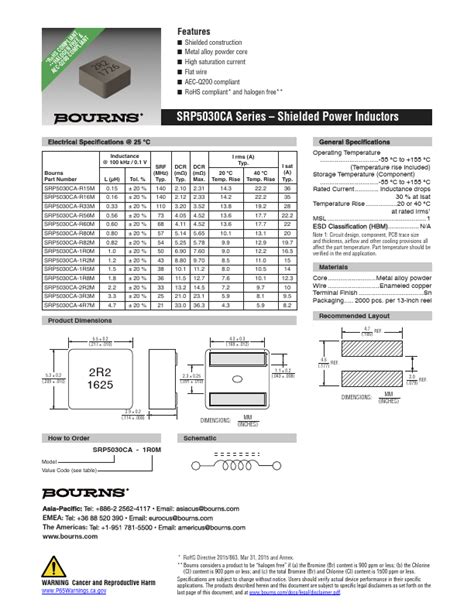 SRP5030CA Datasheet Shielded Power Inductors