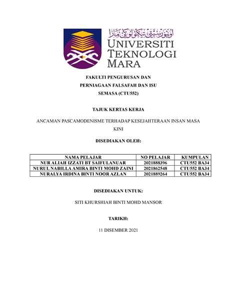 G6 CTU552 UNIVERSITI TEKNOLOGI MARA MEN FAKULTI PENGURUSAN DAN