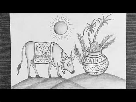 Pencil Drawing For Pongal Festival || How To Draw Pongal Celebration Drawing || Pencil Drawing ...