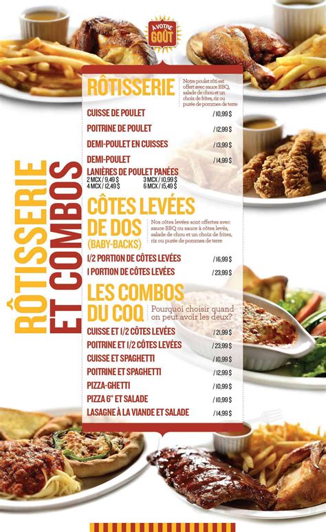 Le Coq Rôti menu in Dolbeau Mistassini Quebec Canada