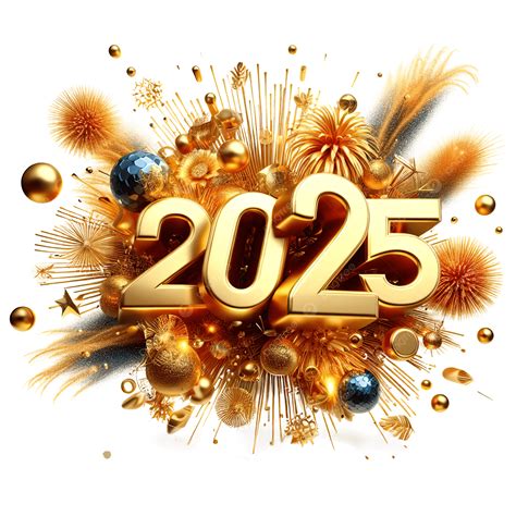 3d Rendering Of A 2025 Number With Golden Decorations And Firworks