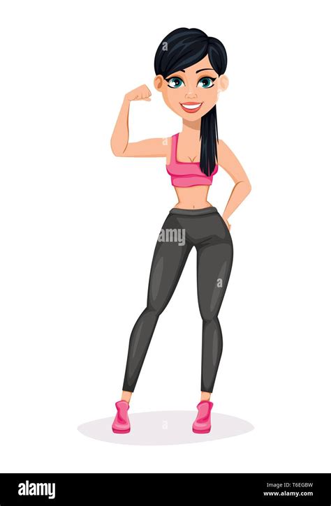 Pretty Sporty Lady Attractive Fitness Woman Cheerful Cartoon