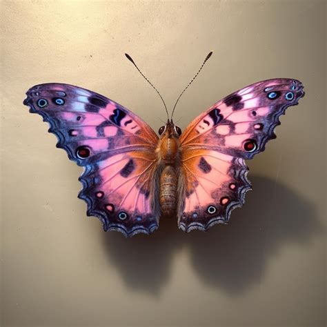 Una Mariposa Con Alas Azules Y Rosas Est Sobre Un Fondo Blanco Foto