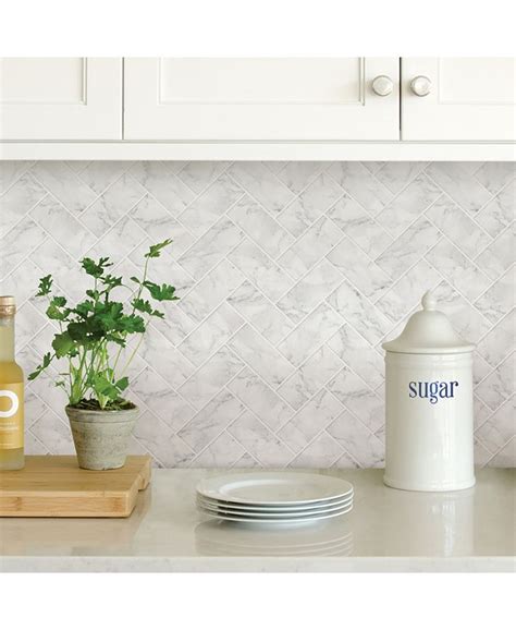 Brewster Home Fashions Herringbone Carrara Peel And Stick Backsplash