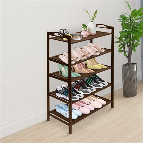 Miumaeov 5 Tier Bamboo Shoe Rack Vertical Freestanding Simply Shoe