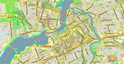 Ottawa Canada Map Vector City Plan Low Detailed (for small print size) Street Map editable Adobe ...