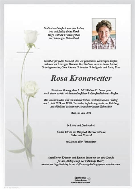 Rosa Kronawetter Bestattung Koller Adlmann