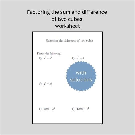 SOLUTION: Factoring a sum and difference of cubes - Studypool - Worksheets Library