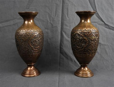 Antique Copper Vases Persian Huma Bird Embossed Vase Ornate Urn