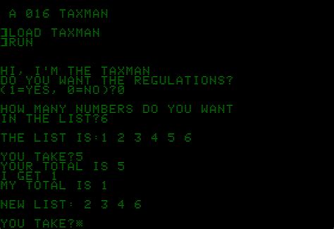 Taxman – a BASIC game from 1973 – We Saw a Chicken