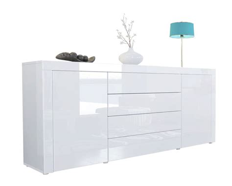 Buffet moderne blanc 2 portes et 4 tiroirs avec porte semi vitrée