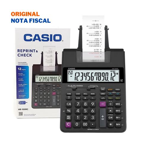 Calculadora Casio HR 100RC Preta Bobina para Impressão em 2 Cores