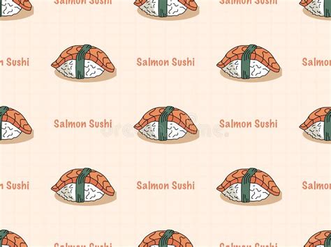 Salmon Sushi Seamless Pattern On Orange Background Stock Vector