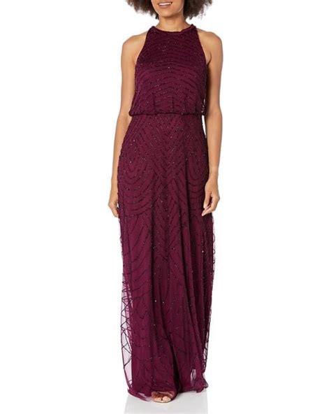 Adrianna Papell Art Deco Beaded Blouson Dress With Halter Neckline In