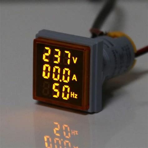 Digital 3in1 AC Ammeter Voltmeter Hz Meter Square Signal Light 22mm