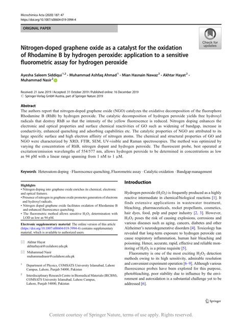 Nitrogen Doped Graphene Oxide As A Catalyst For The Oxidation Of