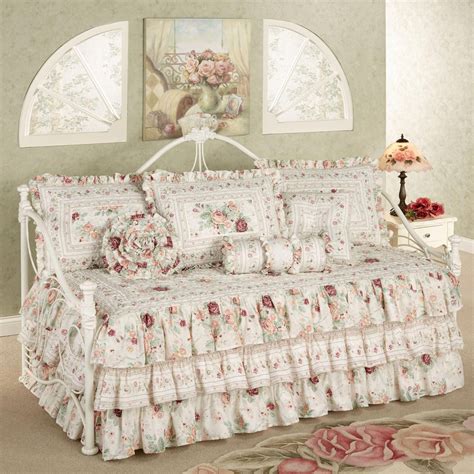 English Rose Floral Ruffled Daybed Bedding Set Homedecorlights