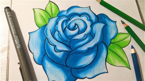 Como Dibujar Una Rosa Azul F Cil Youtube