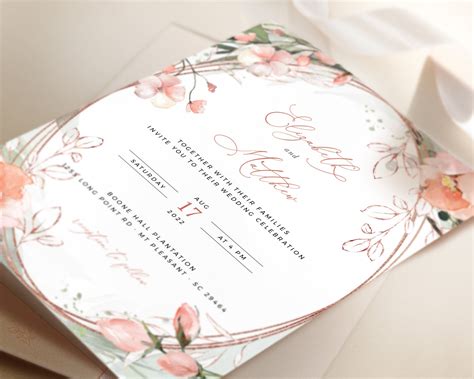 Vena Blush Peonies Rosegold Wedding Invitation Peony Rose Etsy