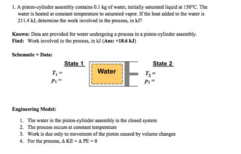 A Piston Cylinder Assembly Contains 01 Kg Of Water