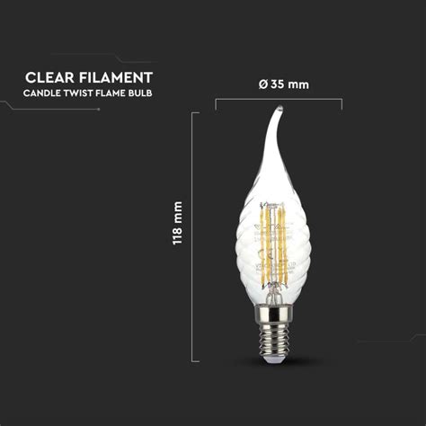 V TAC Lampadina LED E14 4W 100LM W Candela A Fiamma Tortiglione