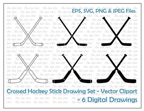 Crossed Hockey Sticks Vector Clipart Set / Outline & Stamp | Etsy