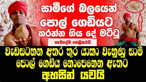 වැඩසටහන අතර තුර යාකා වැහුණු සාමී පොල් ගෙඩිය නොපෙනෙන ඇතට අහසින් යවයි