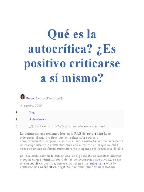 O Que É Autocrítica - Autocrítica: Definición y Ejemplos | PDF