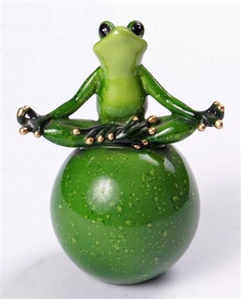 Zen Frog Meditating Yoga Resting On Exercise Ball Green Lacquer Finish