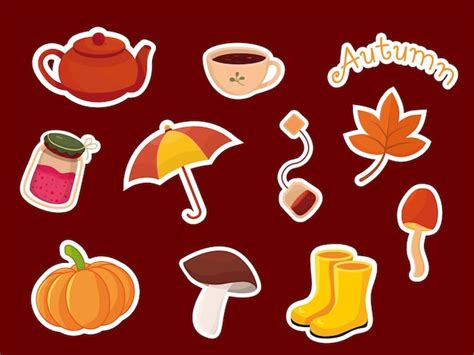 Premium Vector A Set Of Autumn Stickers 11 Stickers On An Autumn Theme