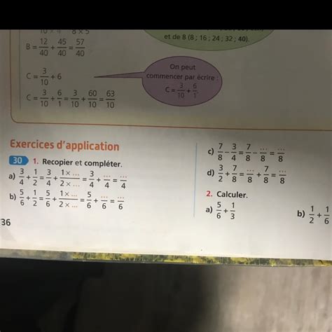 36 Exercices d application 1 Recopier et compléter 1 3 30 a b 3 5 6