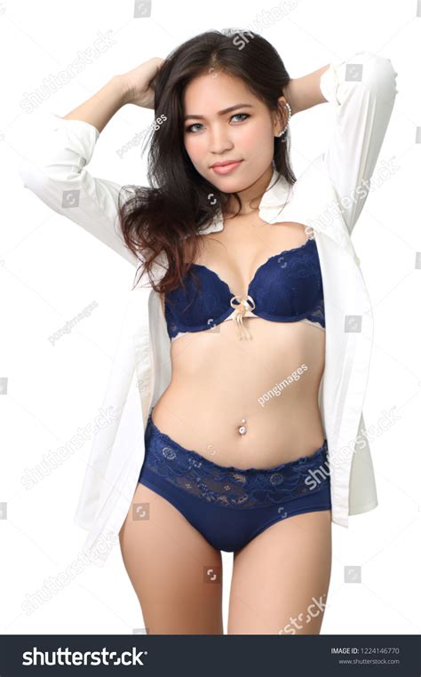 Sexy Asian Woman Blue Bikini White Stock Photo 1224146770 Shutterstock