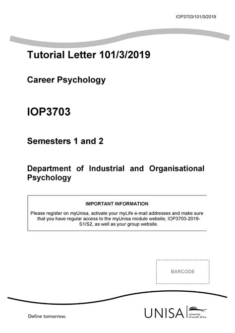 Iop Tut None Tutorial Letter Career Psychology Iop