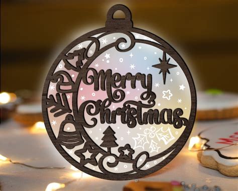 Merry Christmas Ornament Glowforge Svg Cute Laser Cut File Etsy