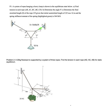 Solved P A System Of Ropes Hanging A Heavy Lamp Is Shown Chegg