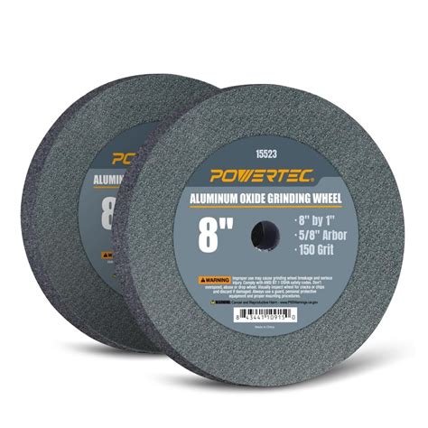 Powertec 2pk Bench And Pedestal Grinding Wheels 8 Inch X 1 Inch 58 Arbor 150 Grit Aluminum