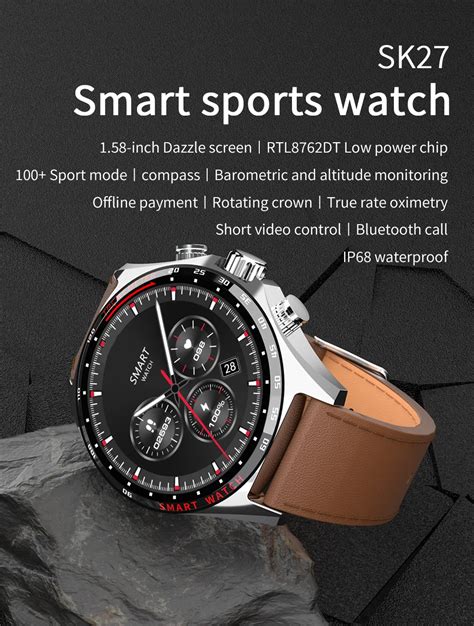 Sk Business Smart Watch Men Inch Bluetooth Call Compass Nfc