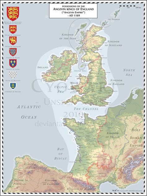 Angevin Empire AD 1189 | Map of britain, Angevin empire, Ancient maps