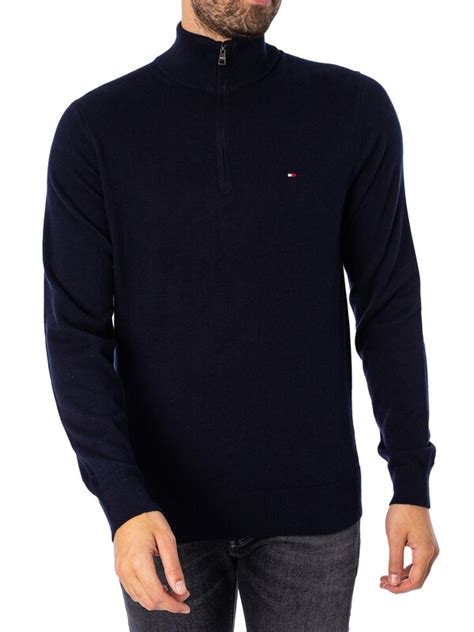 Tommy Hilfiger Pima Organic Cashmere Zip Mock Knit Desert Sky Standout