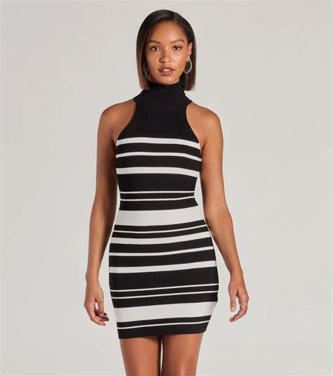 Easy Bliss Turtleneck Striped Mini Dress And Windsor