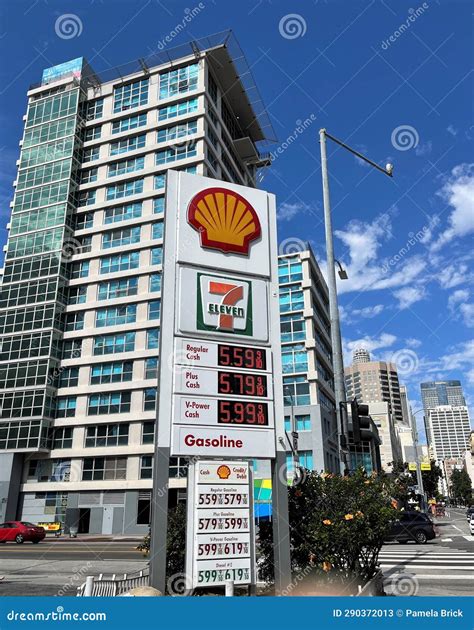 Shell Gas Station Sign Shows High Gasoline Prices Reflecting Inflation