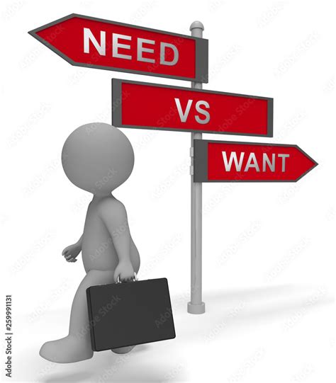 Want Vs Need Priorities Signpost Depicting Importance Of Necessities