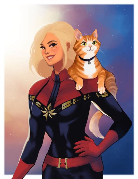 CAPTAIN MARVEL Carol Danvers and GOOSE fine art print | Etsy