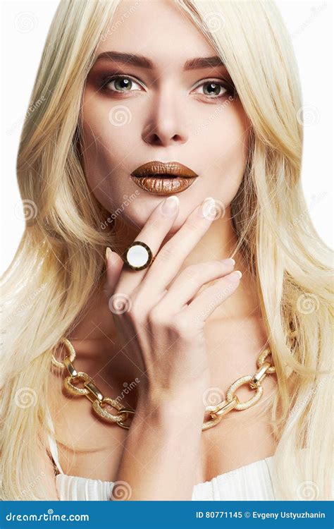 Young Beautiful Woman With Make Upsexy Blond Girl In Jewelry Stock Image Image Of Fashionable