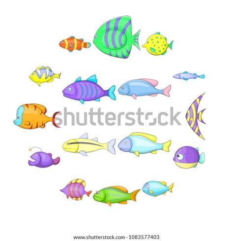 Different Fish Icons Set Cartoon Illustration Stock Vector Royalty