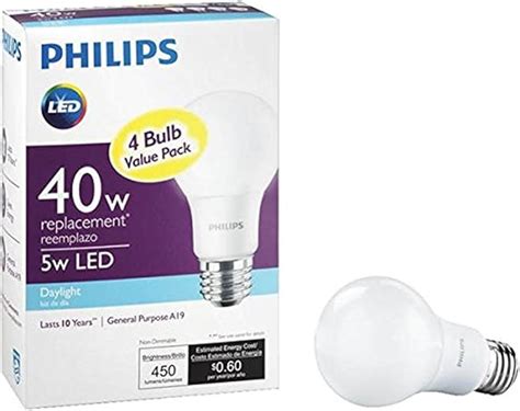 Philips 469809 4 Pack 40w Equivalent Daylight A19 Medium Led Light Bulb 4 Count Pack Of 1