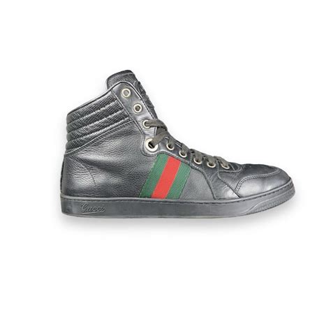 Gucci Shoes Men High Top Black Leather Guccissima Siz Gem